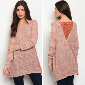 Rust knitted with lace insert oversized sweater
